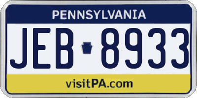 PA license plate JEB8933