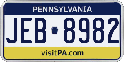 PA license plate JEB8982