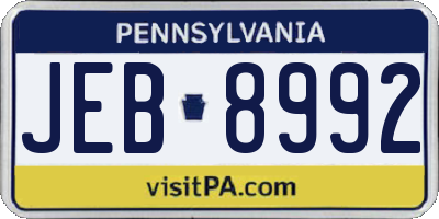 PA license plate JEB8992