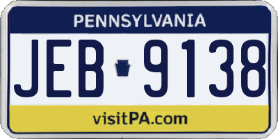 PA license plate JEB9138