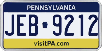 PA license plate JEB9212