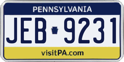 PA license plate JEB9231