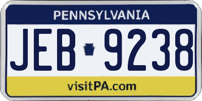 PA license plate JEB9238