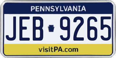 PA license plate JEB9265