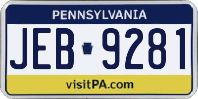 PA license plate JEB9281