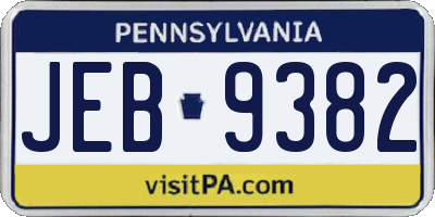PA license plate JEB9382