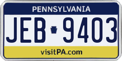 PA license plate JEB9403