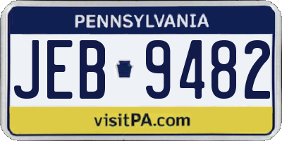 PA license plate JEB9482