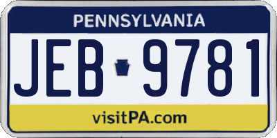 PA license plate JEB9781