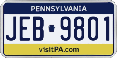 PA license plate JEB9801