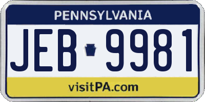 PA license plate JEB9981