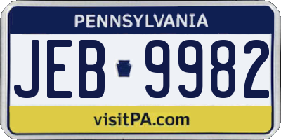 PA license plate JEB9982