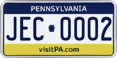 PA license plate JEC0002