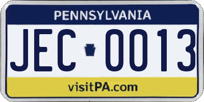 PA license plate JEC0013