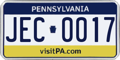 PA license plate JEC0017