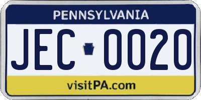 PA license plate JEC0020