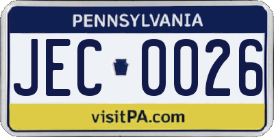 PA license plate JEC0026