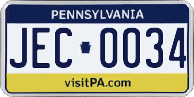 PA license plate JEC0034