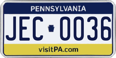 PA license plate JEC0036