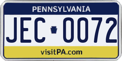 PA license plate JEC0072