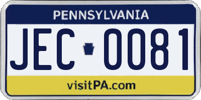 PA license plate JEC0081
