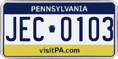 PA license plate JEC0103