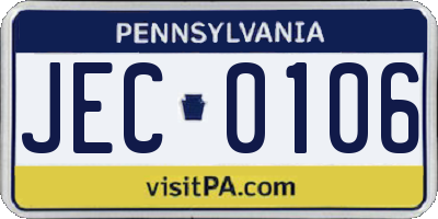 PA license plate JEC0106