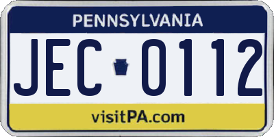PA license plate JEC0112