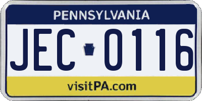PA license plate JEC0116