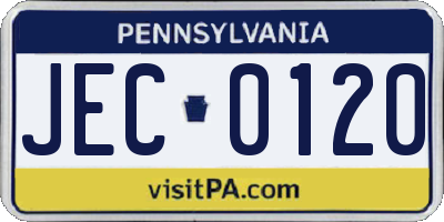 PA license plate JEC0120