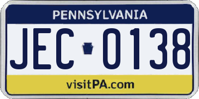 PA license plate JEC0138