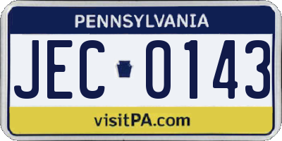 PA license plate JEC0143