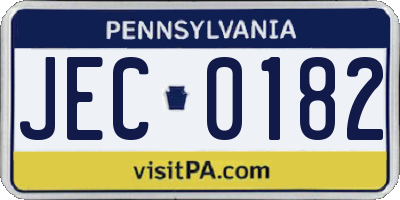 PA license plate JEC0182