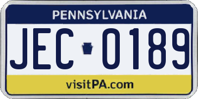 PA license plate JEC0189