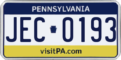 PA license plate JEC0193