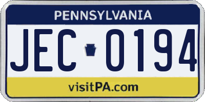 PA license plate JEC0194
