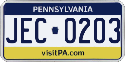 PA license plate JEC0203