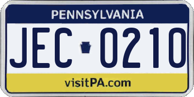PA license plate JEC0210