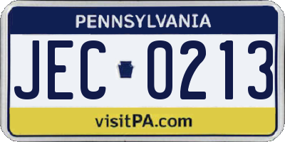 PA license plate JEC0213