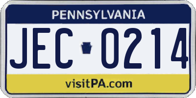 PA license plate JEC0214