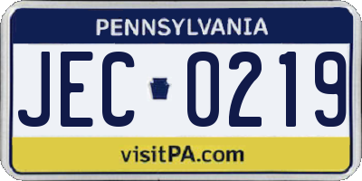 PA license plate JEC0219