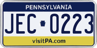 PA license plate JEC0223