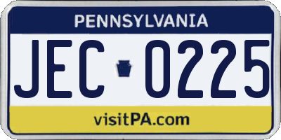 PA license plate JEC0225