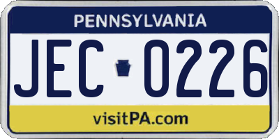 PA license plate JEC0226