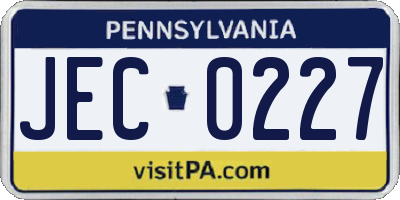 PA license plate JEC0227