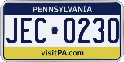 PA license plate JEC0230