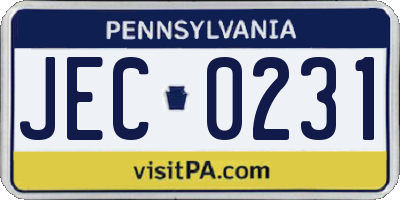 PA license plate JEC0231