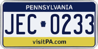 PA license plate JEC0233