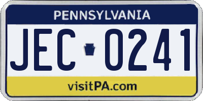 PA license plate JEC0241