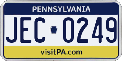 PA license plate JEC0249